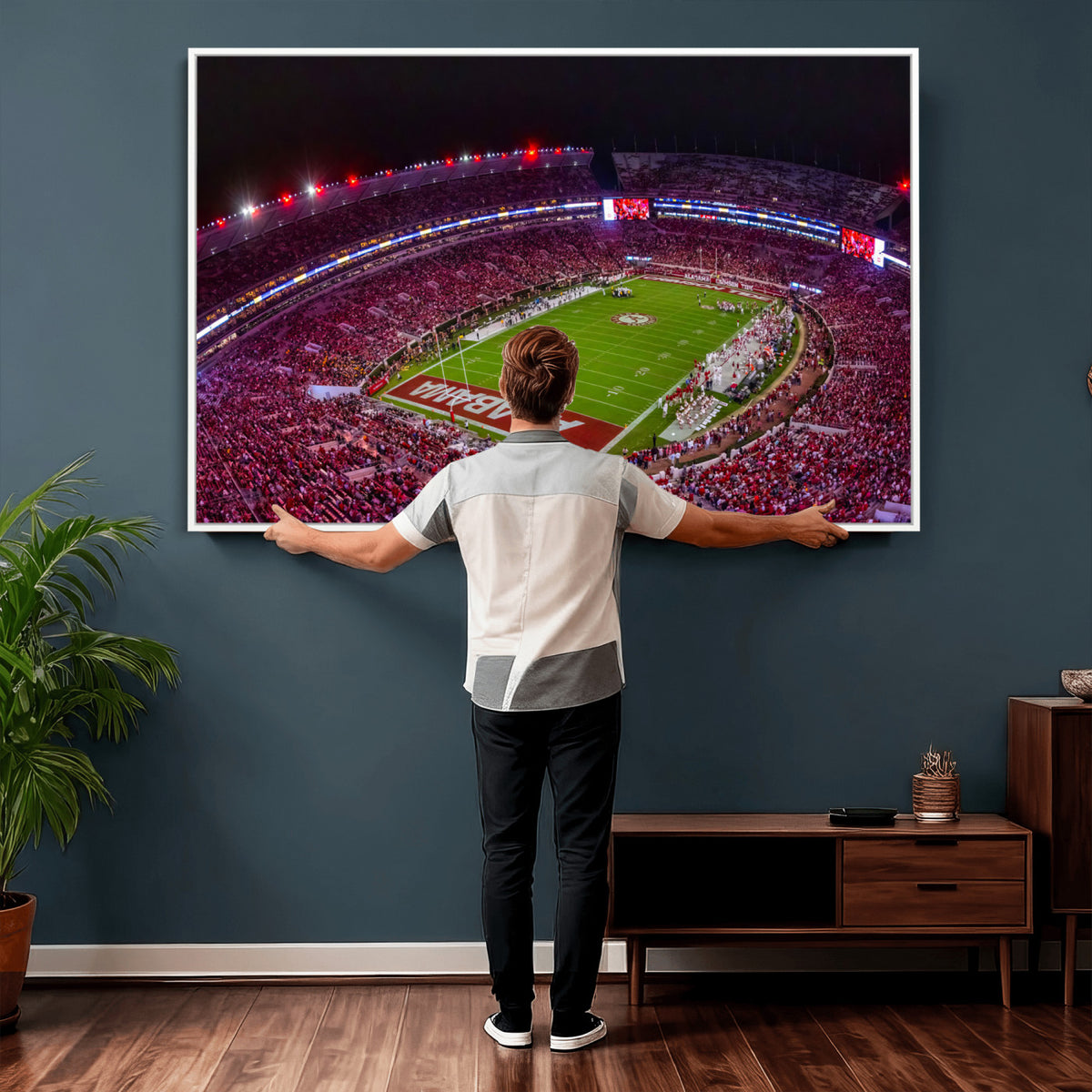 11343-MGV-CV-36X24 - Bryant-Denny Stadium Night Game Triple Canvas Wall Art | Alabama Crimson Tide Football