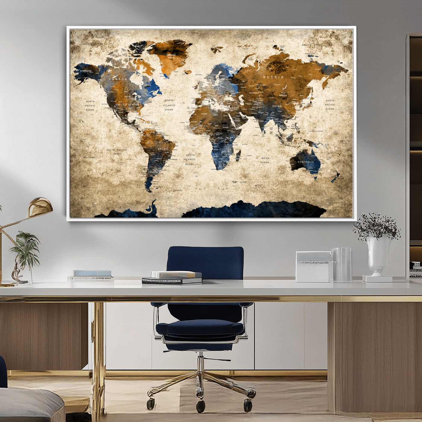 MGV-FC-36X24 - Push Pin World Map Canvas Print – Framed Wall Art for Couples to Track Their Travels – Anniversary