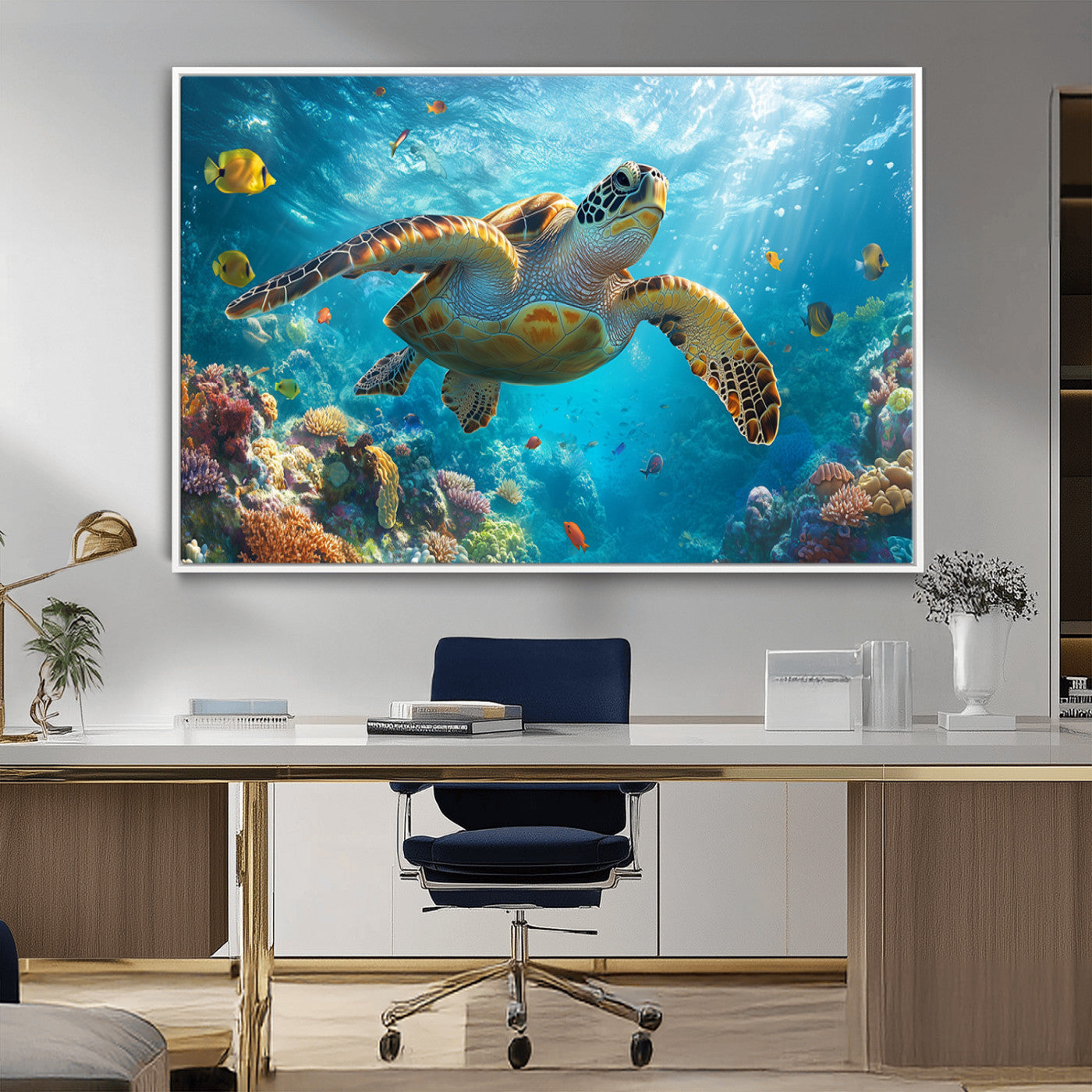 MGV-FC-36X24 - Sea Turtle Underwater Canvas Wall Art Print - Vibrant Ocean Wildlife Decor, Marine Wall Art