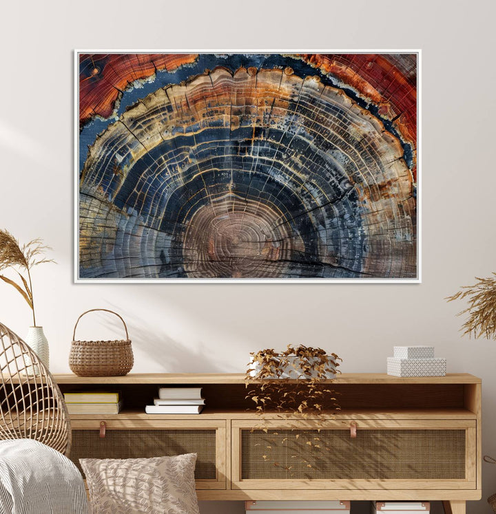Abstract Tree Ring Wall Art, Colorful Framed Tree Ring Wall Decor, Minimalist Home Canvas Art, Modern Farmhouse Decor