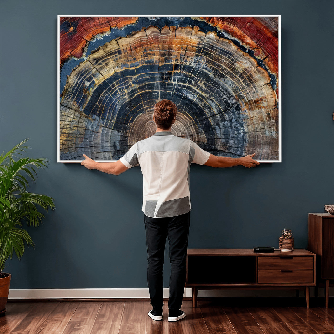 63519-MGV-CV-36X24 - Abstract Tree Ring Wall Art Canvas Print – Colorful Framed Minimalist Nature Tree Rings Home Artwork for Home and Office Decor