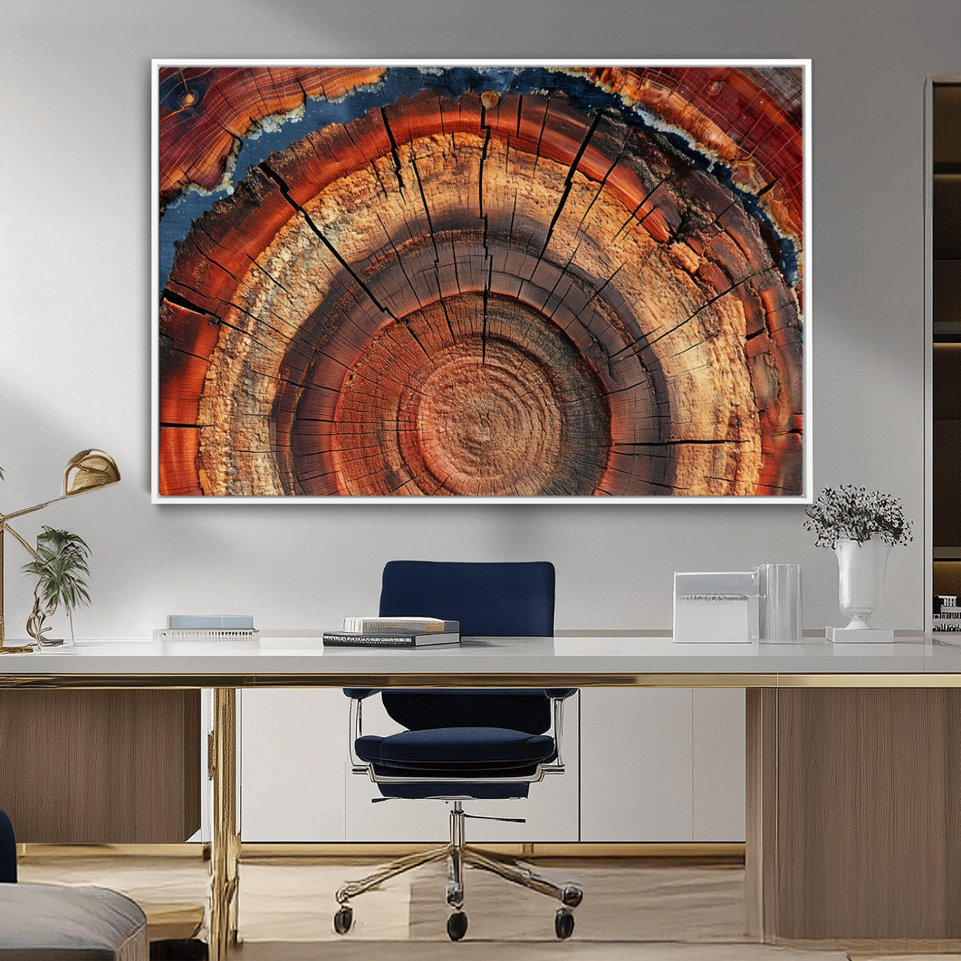MGV-FC-36X24 - Abstract Tree Ring Art, Colorful Tree Ring Wall Decor, Minimalist Home Canvas Art, Modern Farmhouse