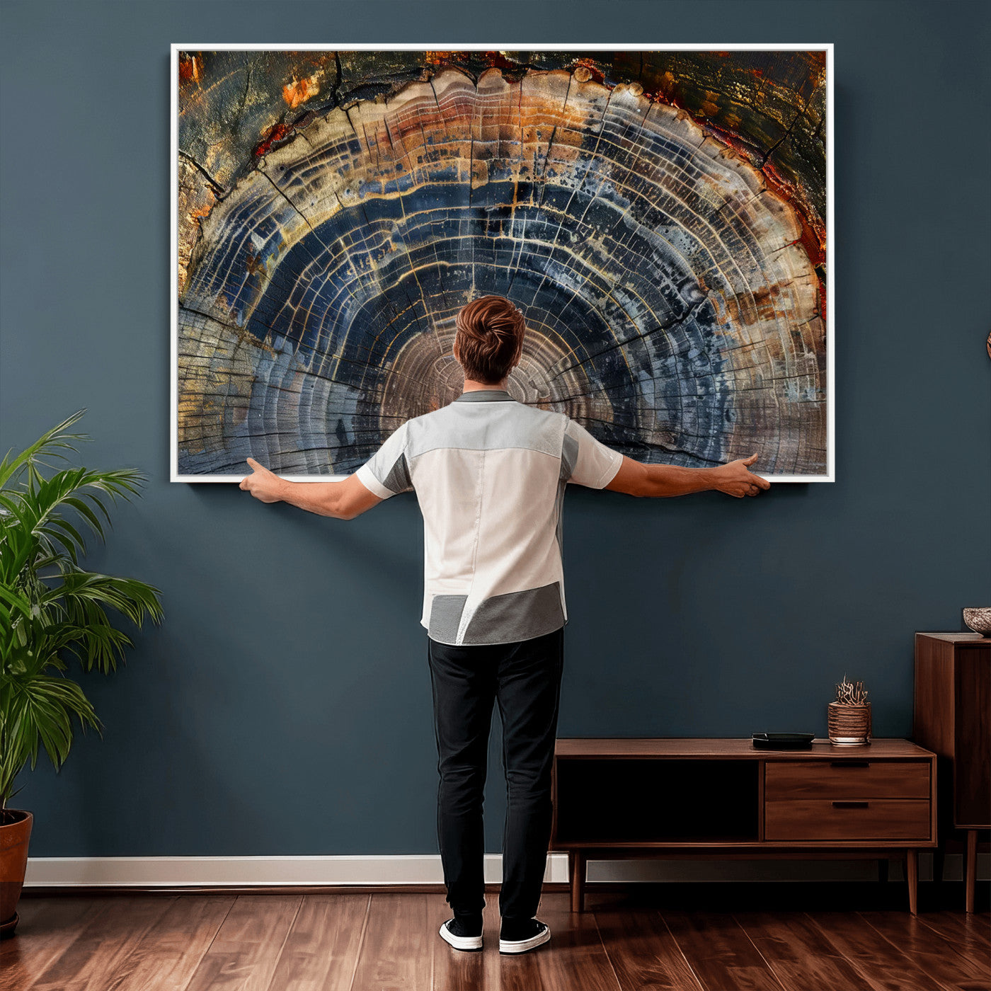 16193-MGV-CV-36X24 - Framed Wood Tree Ring Wall Art - Abstract Colorful Wood Ring Wall Decor for Minimalist Home Decor