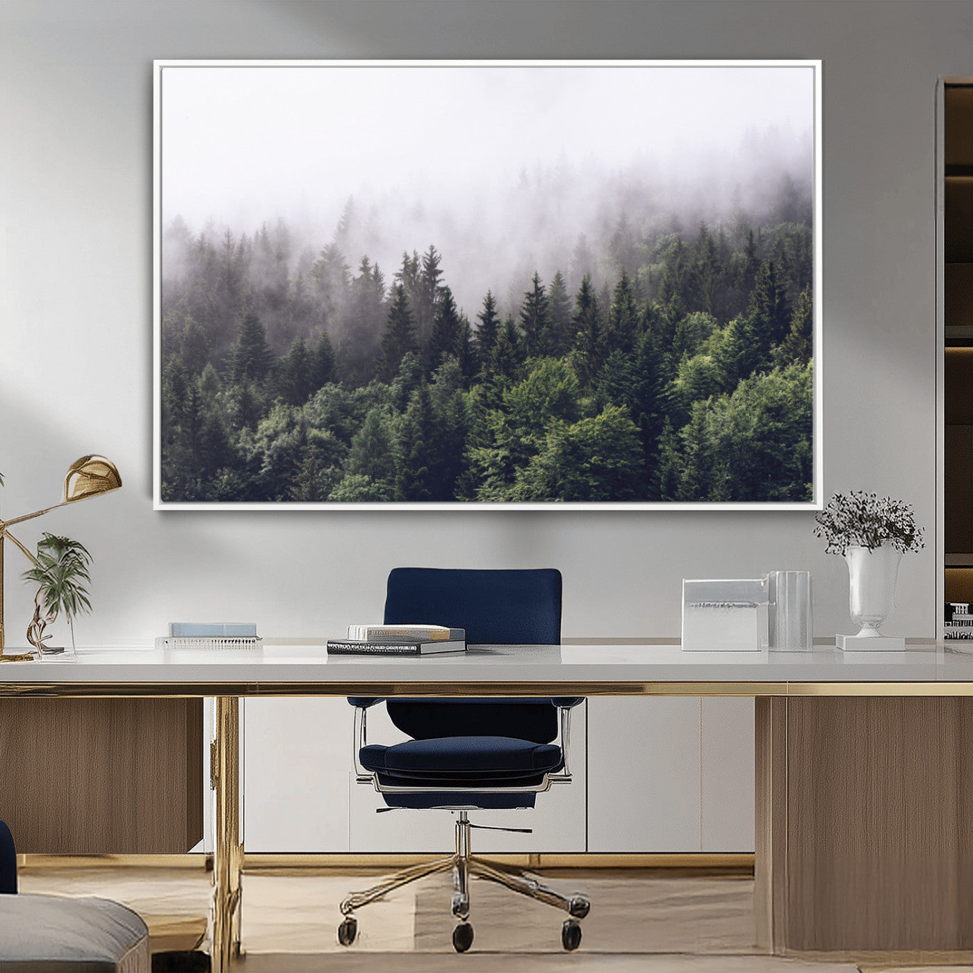 MGV-FC-36X24 - Misty Forest Wall Art | Foggy Forest Canvas Print | Large Nature-Inspired Misty Tree Landscape for