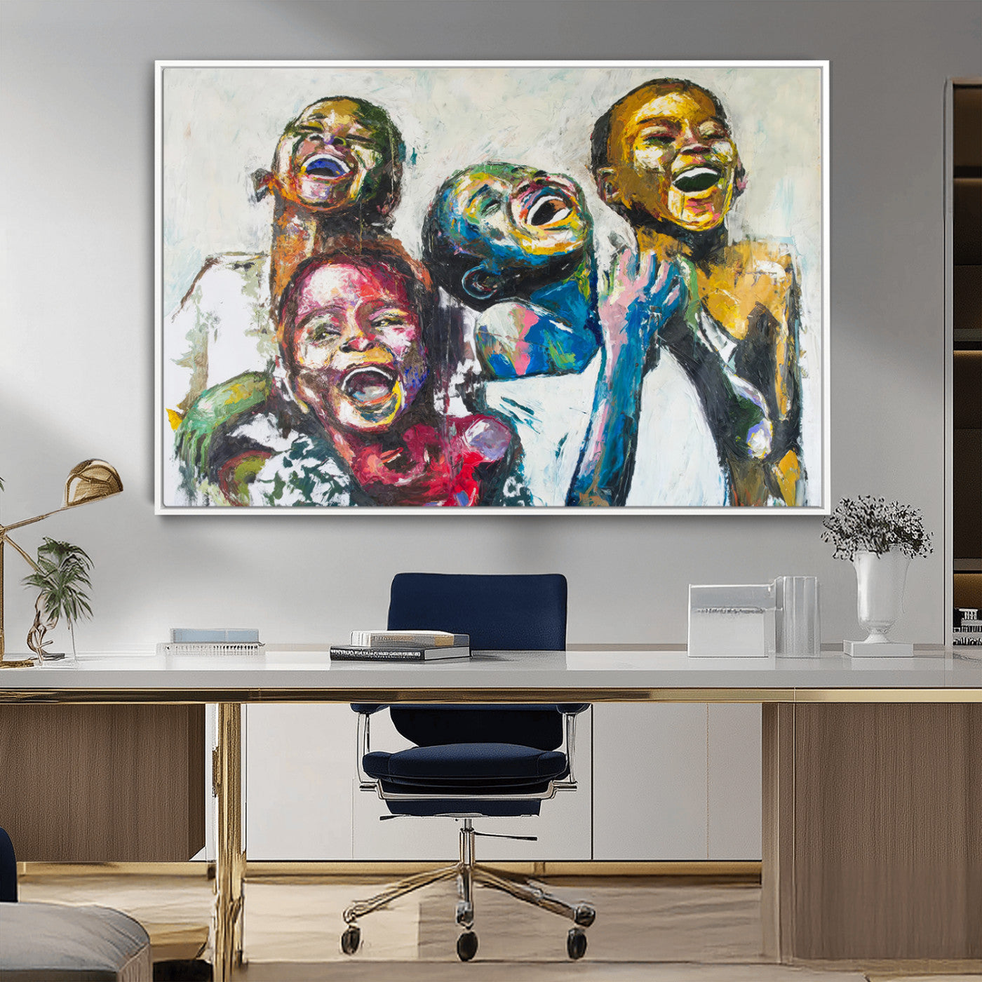 MGV-FC-36X24 - Shai Yossef Style Canvas Art - Joyful African Black Kids Impasto Painting with Vibrant Brushstrokes,