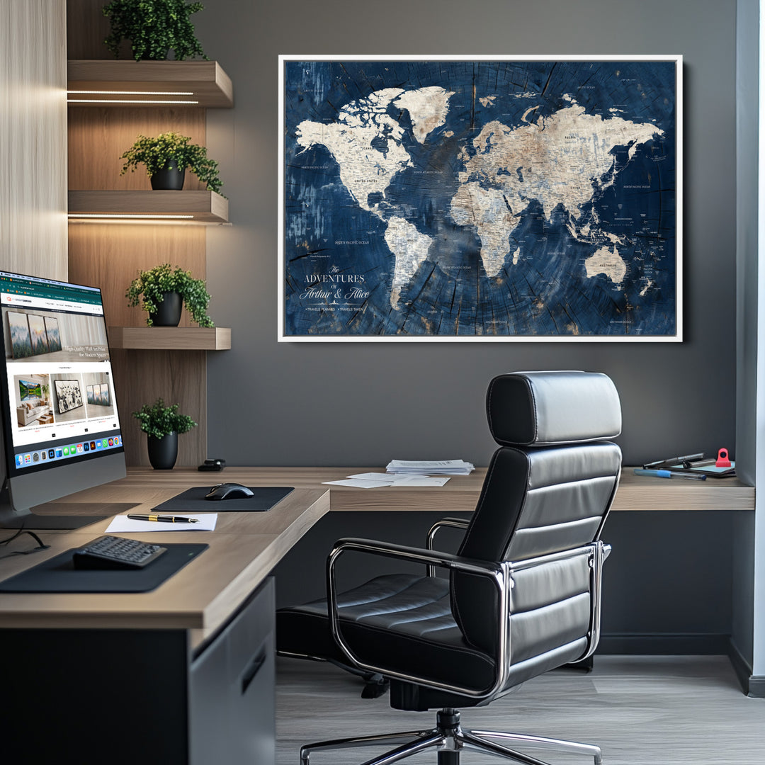Personalized World Map Wall Art Print - Framed Custom World Map Canvas Print - Personalized World Map Wall Art, Customize Wall Art Map Print