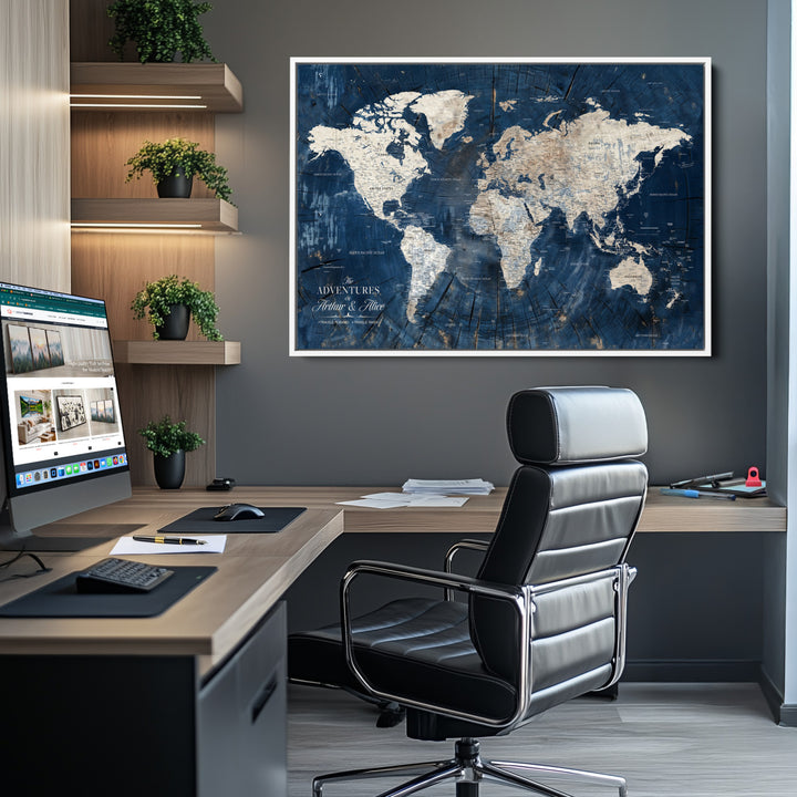 Personalized World Map Wall Art Print - Framed Custom World Map Canvas Print - Personalized World Map Wall Art, Customize Wall Art Map Print