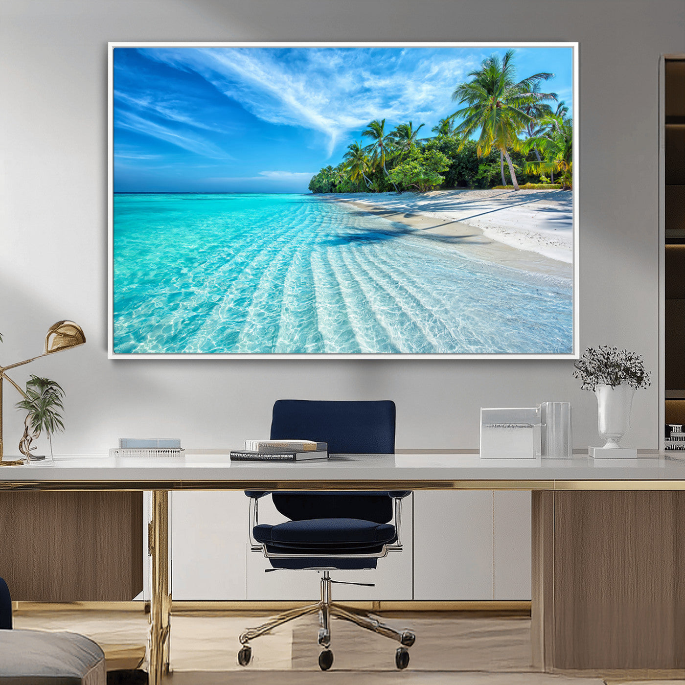 MGV-FC-36X24 - Tropical Beach Wall Art Canvas Print - Serene Ocean Landscape with Crystal Clear Turquoise Water and