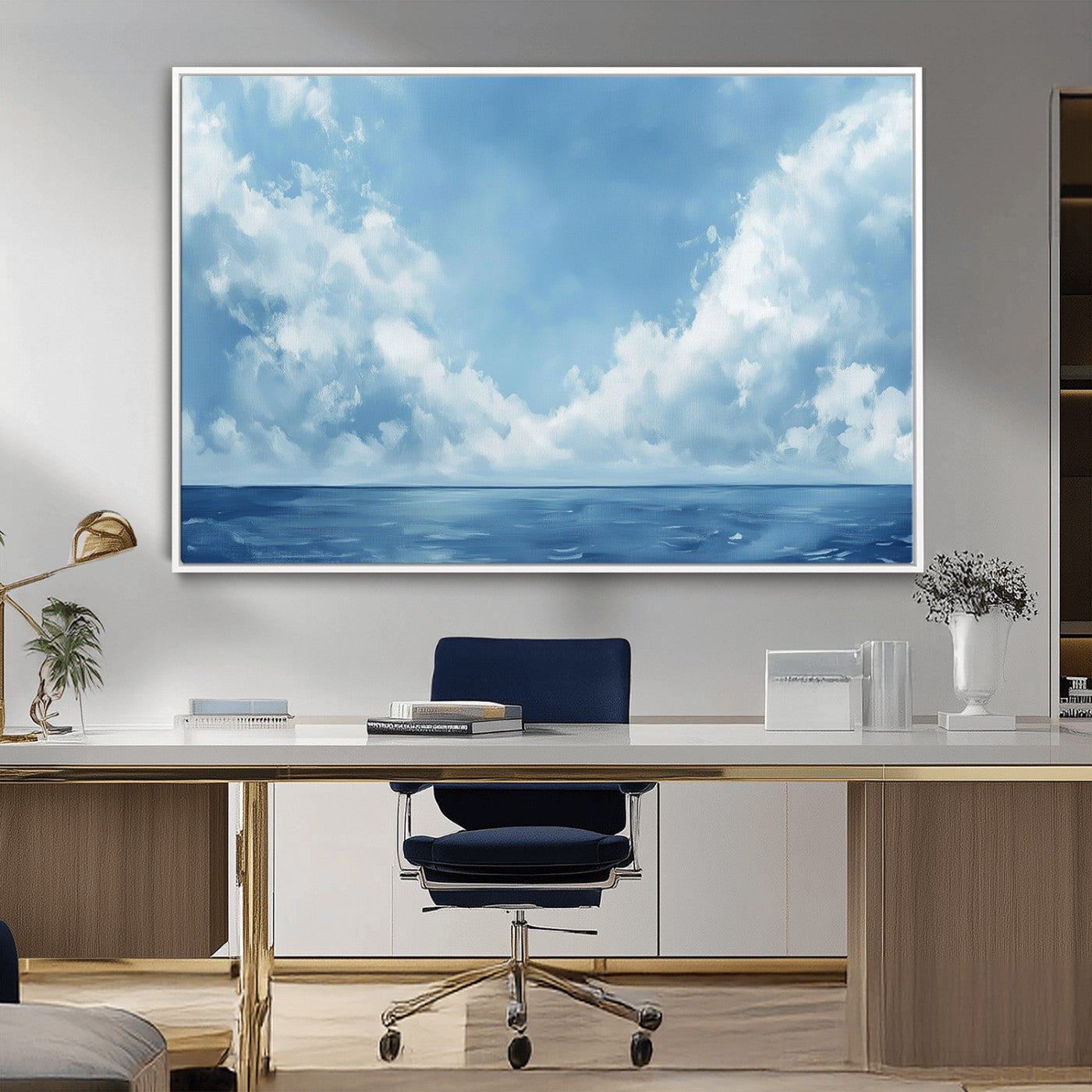 MGV-FC-36X24 - Abstract Ocean Print Artwork- Serene Blue Ocean Canvas Wall Art - Minimalist Ocean and Sky Canvas