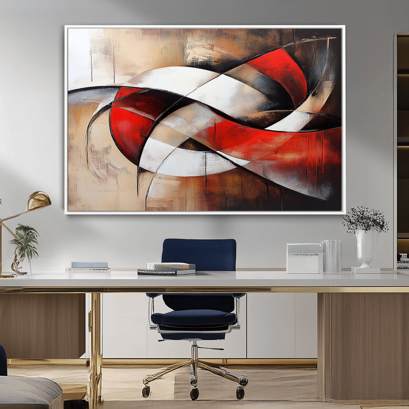 MGV-FC-36X24 - Abstract Wall Art - Modern Red and White Canvas Wall Art Print - Bold Geometric Abstract Canvas for