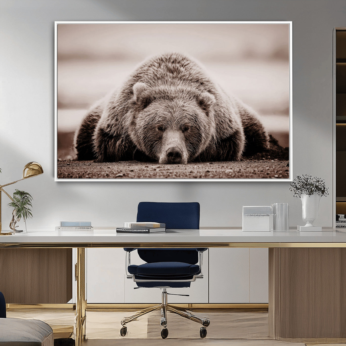 MGV-FC-36X24 - Grizzly Bear Wall Art Print - Bear Canvas Wall Art - Rustic Bear Portrait Canvas Print for Cabin