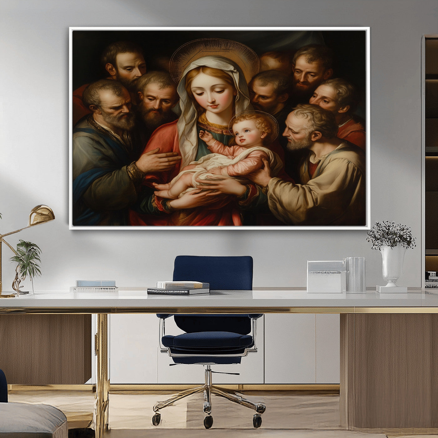 MGV-FC-36X24 - Religious Canvas Wall Art Print - Madonna and Child with Apostles Art Print - Classic Christian
