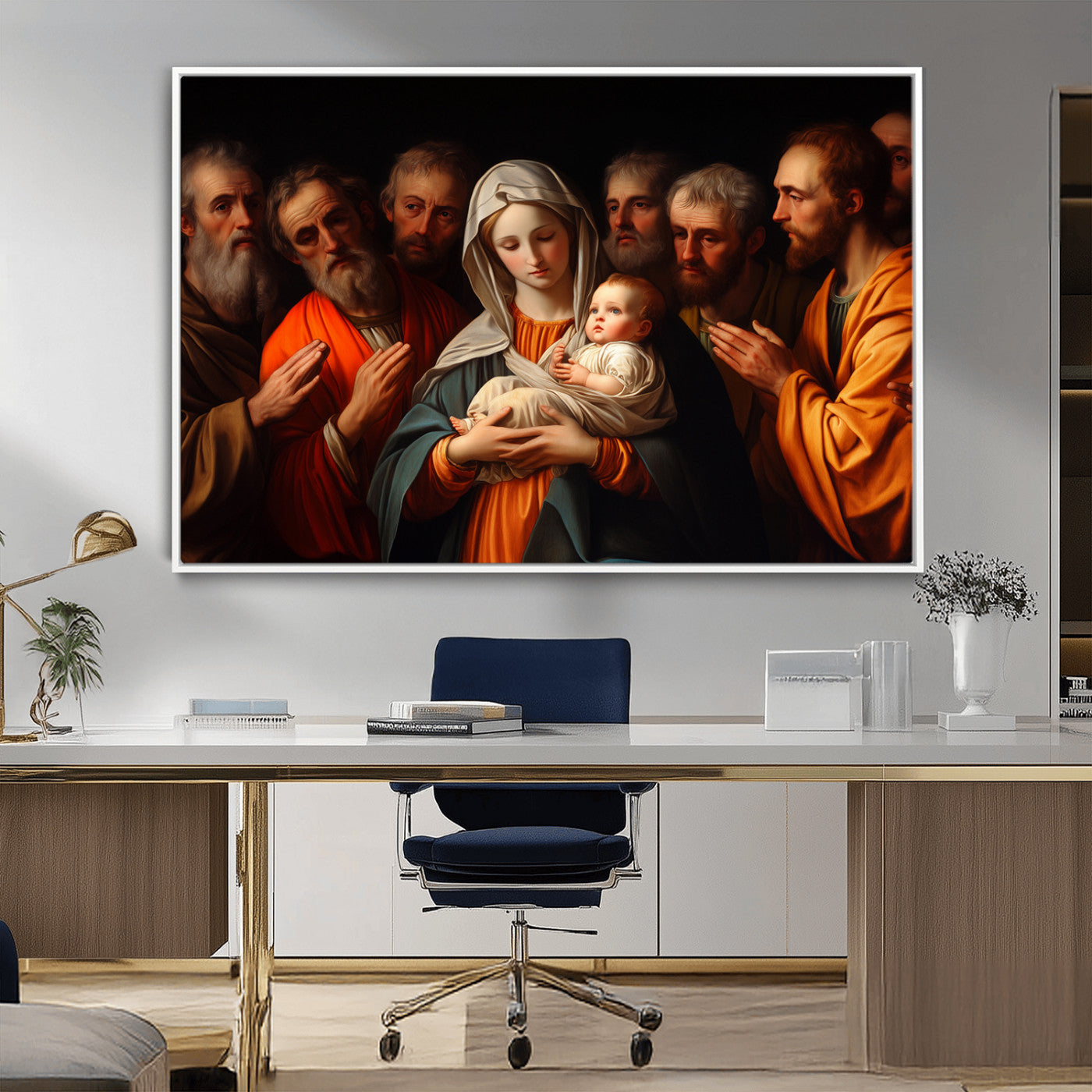 MGV-FC-36X24 - Religious Canvas Wall Art Print - Madonna and Child with Apostles Art Print - Classic Christian