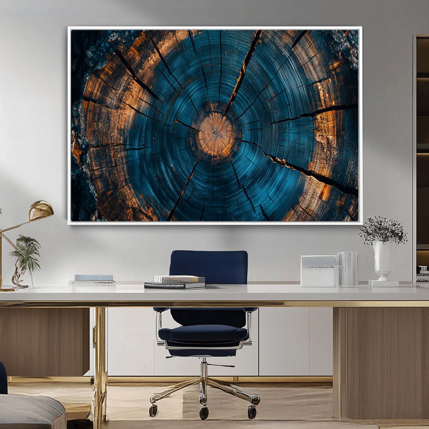 MGV-FC-36X24 - Farmhouse Wall Art - Abstract Tree Rings Canvas Wall Art Print, Framed Wood Grain Rings Artwork