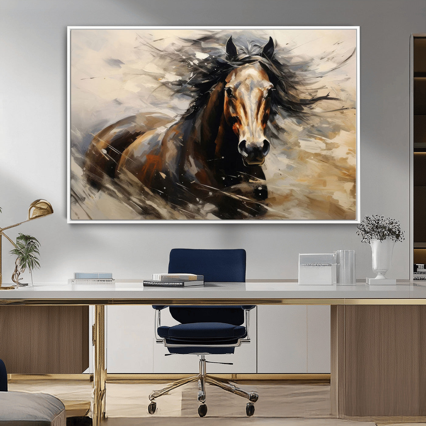 MGV-FC-36X24 - Abstract Wall Art Horse Print - Large Western Horse Canvas - Farmhouse Woodland Wall Art - Framed