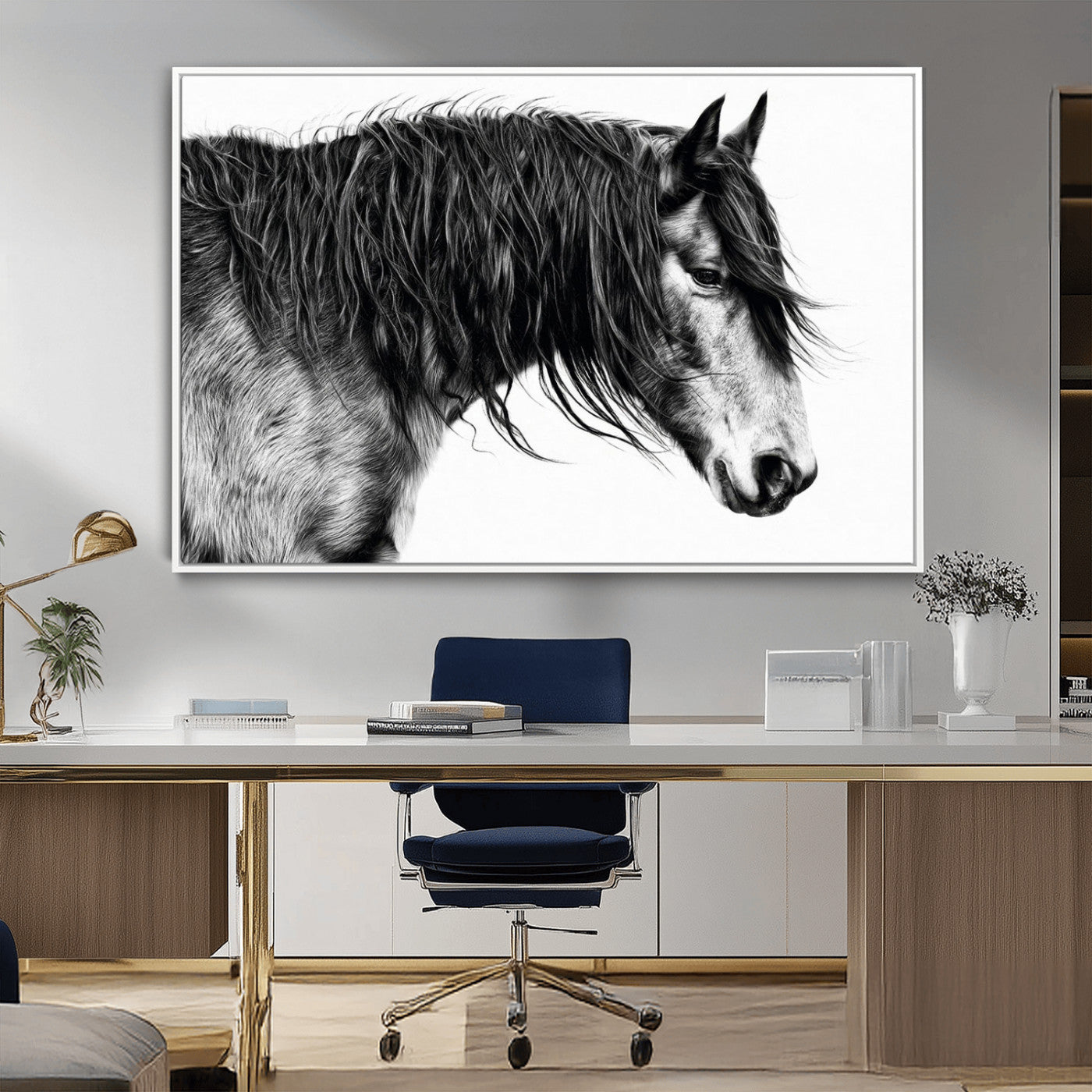 MGV-FC-36X24 - Black Horse Wall Art Canvas Print for Farmhouse Decor and Woodland Decoration