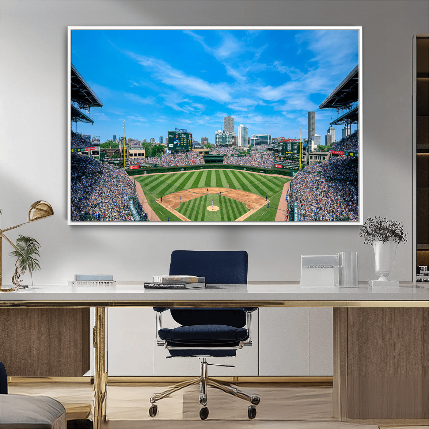MGV-FC-36X24 - Wrigley Field Chicago Cubs Panoramic Art Multi Piece Canvas - Iconic Baseball Stadium Print for