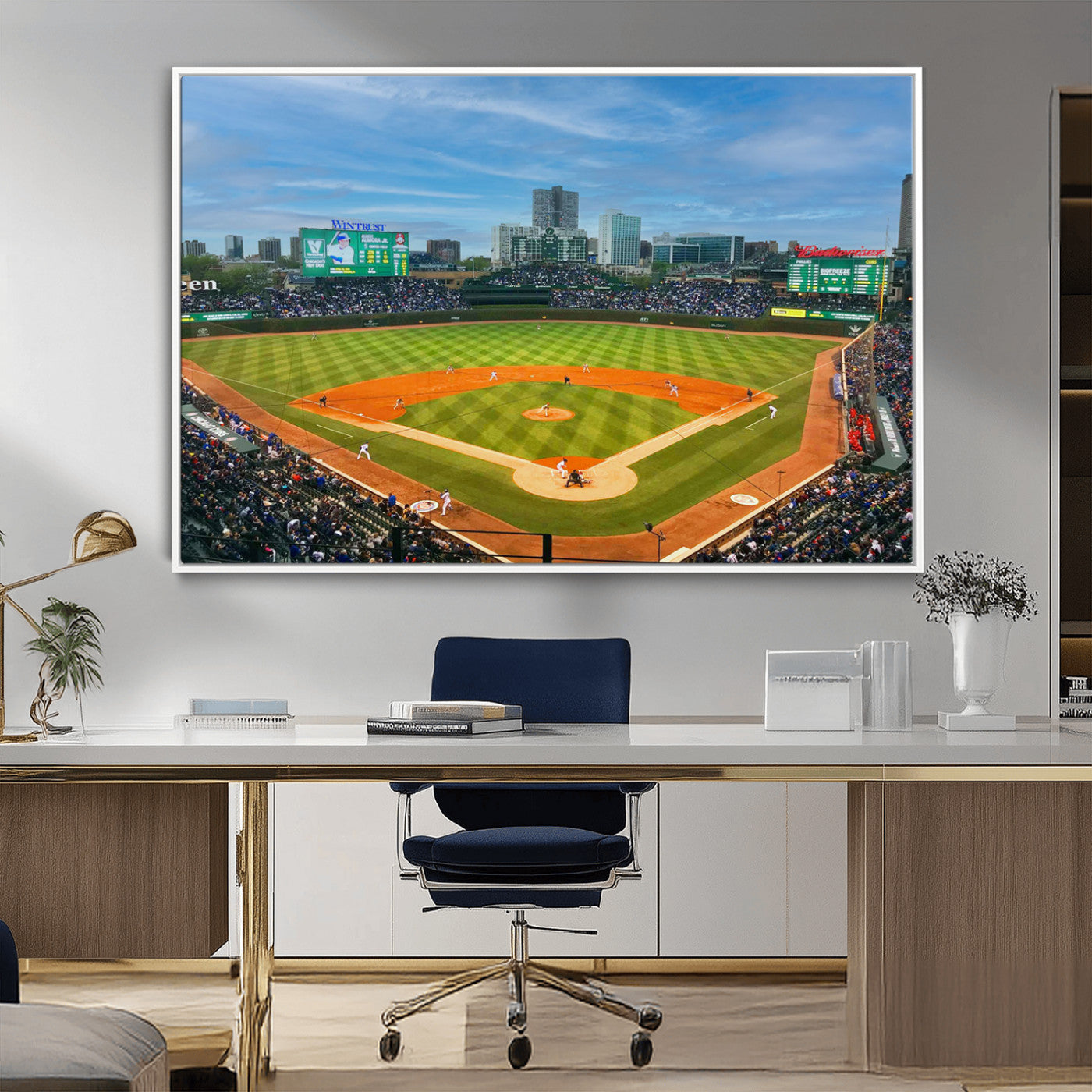 MGV-FC-36X24 - Wrigley Field Chicago Cubs Panoramic Multi Piece Canvas Wall Art - Iconic Baseball Stadium Print for