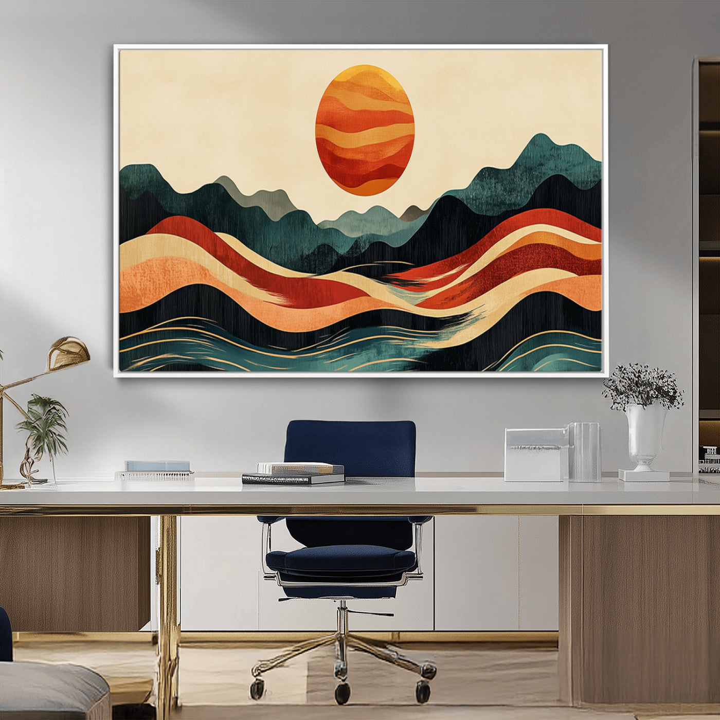 MGV-FC-36X24 - Mountain Triptych Wall Art - Western Nature Prints - Framed Boho Pine Tree Canvas for Log Cabin or