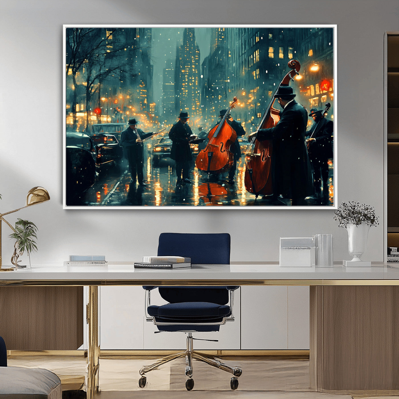 MGV-FC-36X24 - African American Jazz Art Print - Framed Abstract Music Canvas - Colorful Instrument Poster for