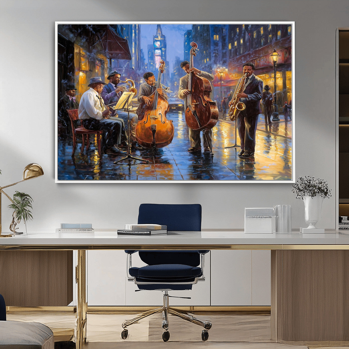 MGV-FC-36X24 - Colorful Jazz Wall Art - African American Music Canvas Print - Framed Abstract Music Poster for Home