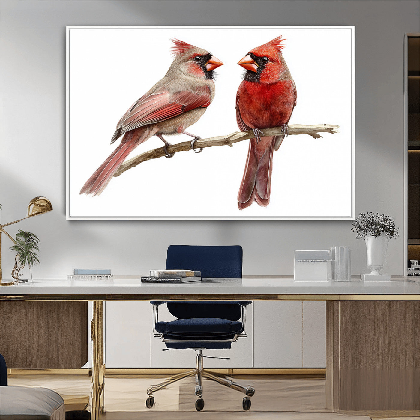 MGV-FC-36X24 - Cardinal Bird Canvas Wall Art - Male and Female Cardinal Print - Abstract Bird Wall Decor for Home -