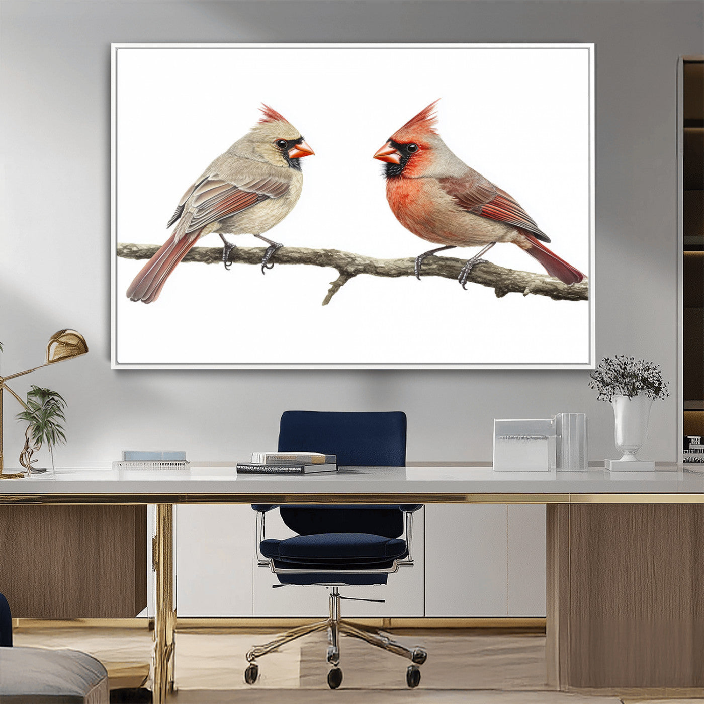 MGV-FC-36X24 - Cardinal Canvas Wall Art - Male and Female Cardinal Print - Nature-Inspired Bird Wall Decor for Home