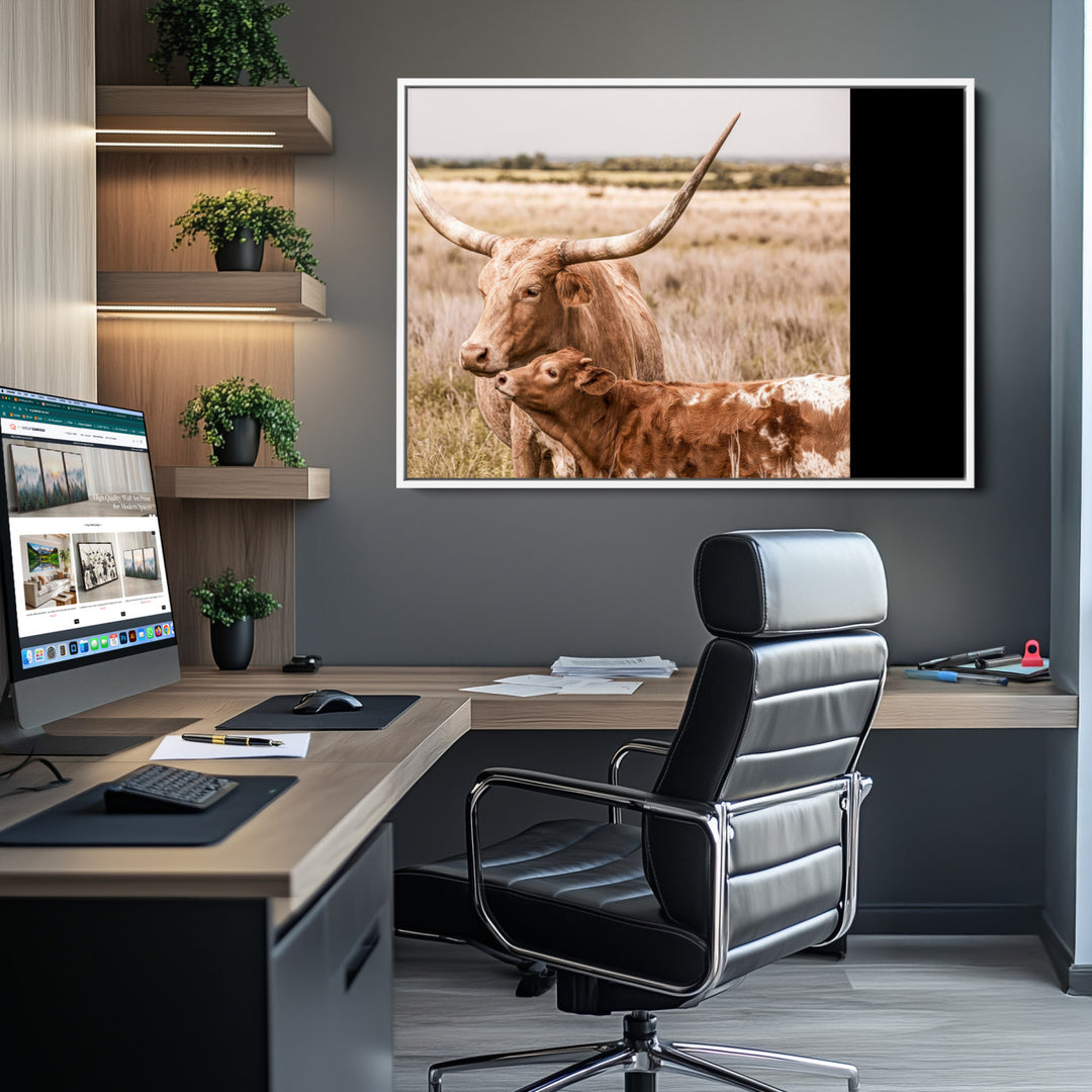 60320-MGV-CV-36X24-Texas Longhorn Cow Wall Art Canvas Print for Farmhouse Wall Art, Texas Decor, Western Wall Art Print