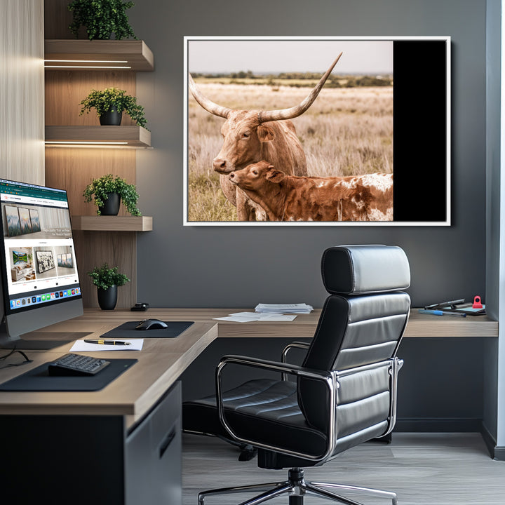 60320-MGV-CV-36X24-Texas Longhorn Cow Wall Art Canvas Print for Farmhouse Wall Art, Texas Decor, Western Wall Art Print