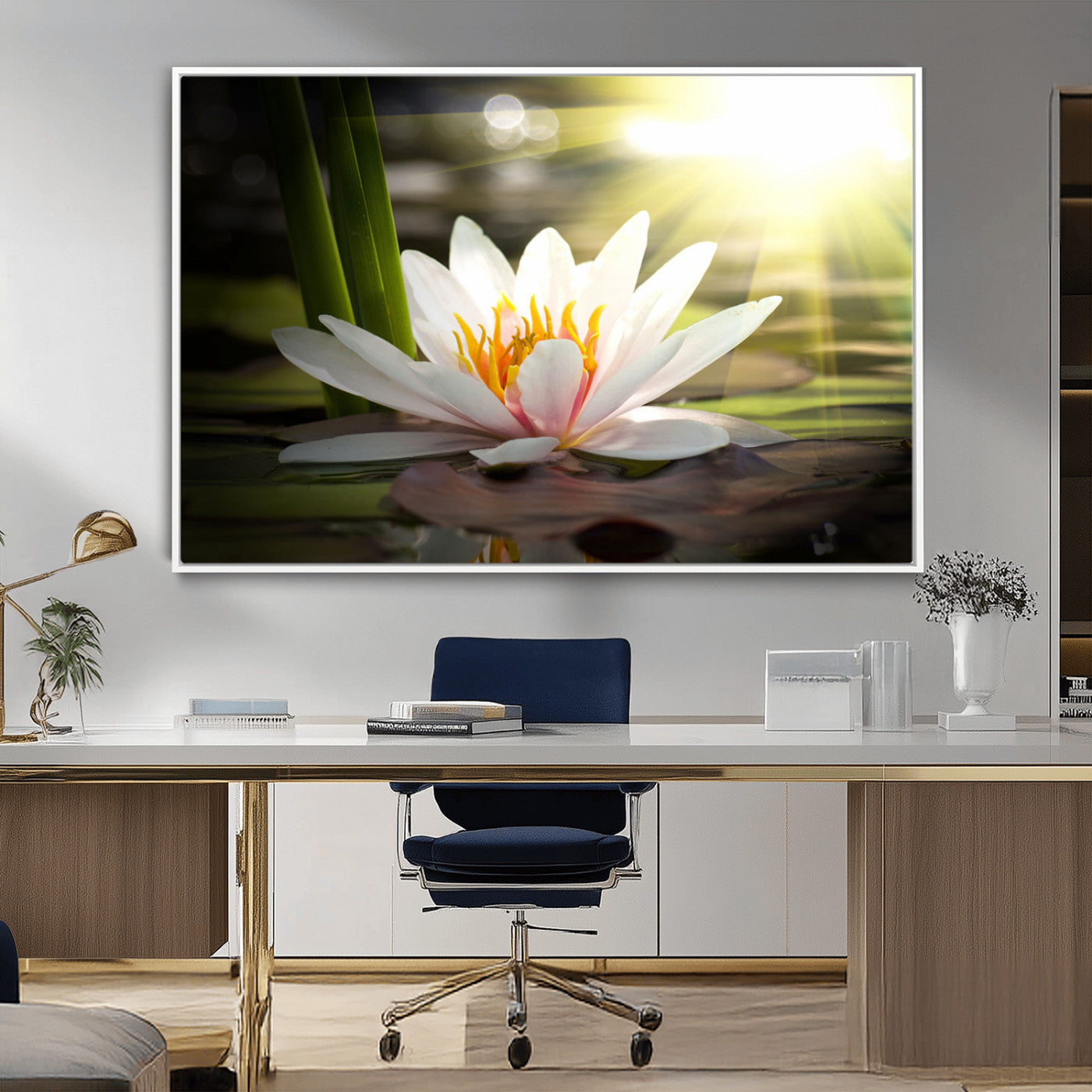 MGV-FC-36X24 - Lotus Flower Wall Art Canvas Print, Water Lily Large Wall Art Canvas Print