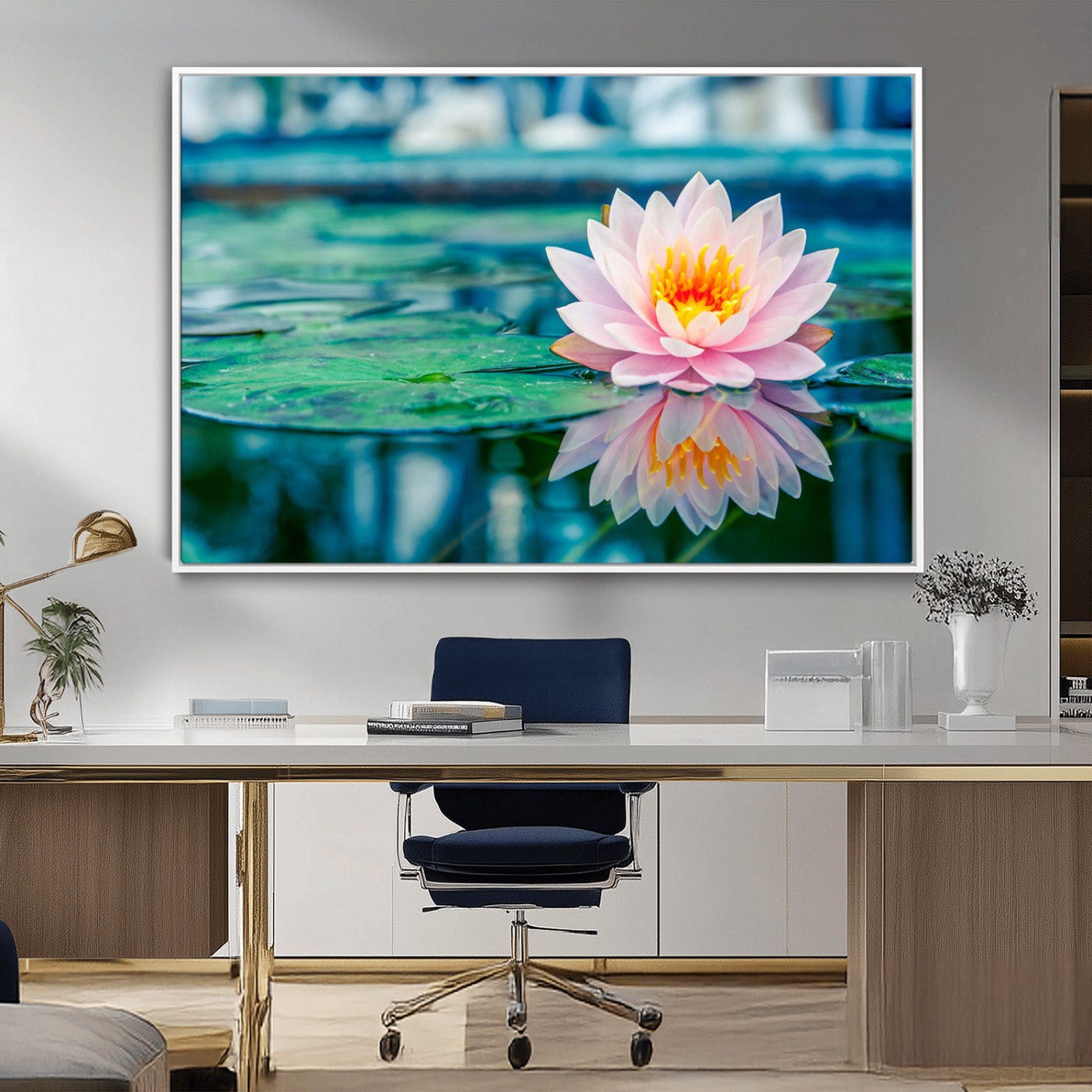 MGV-FC-36X24 - Lotus Flower Wall Art Canvas Print, Water Lily Large Wall Art Canvas Print for Yoga Room Decor,