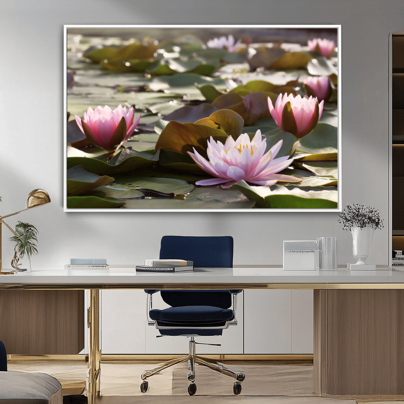 MGV-FC-36X24 - Lotus Flower Wall Art Canvas Print, Water Lily Large Wall Art Canvas Print for Yoga Room Decor,