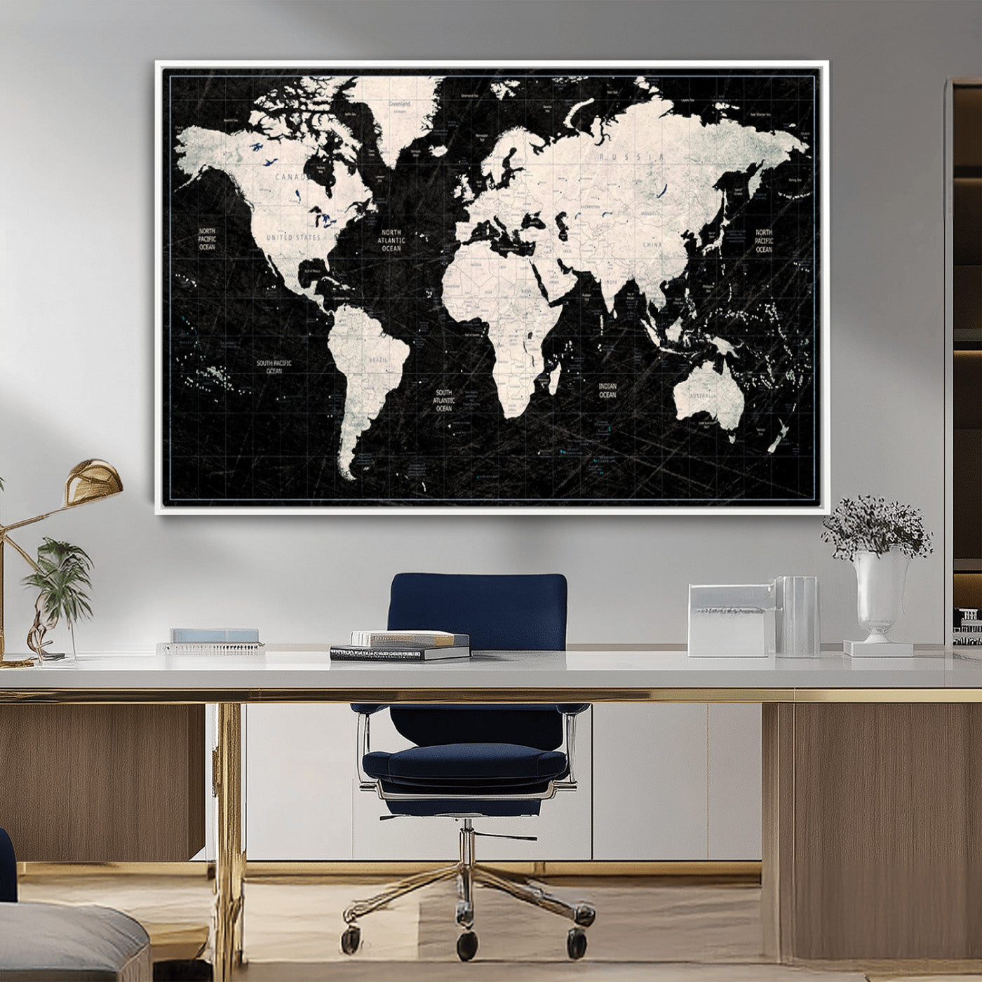 MGV-FC-36X24 - Push Pin World Map Canvas Print – Framed Wall Art for Couples to Track Their Travels – Anniversary