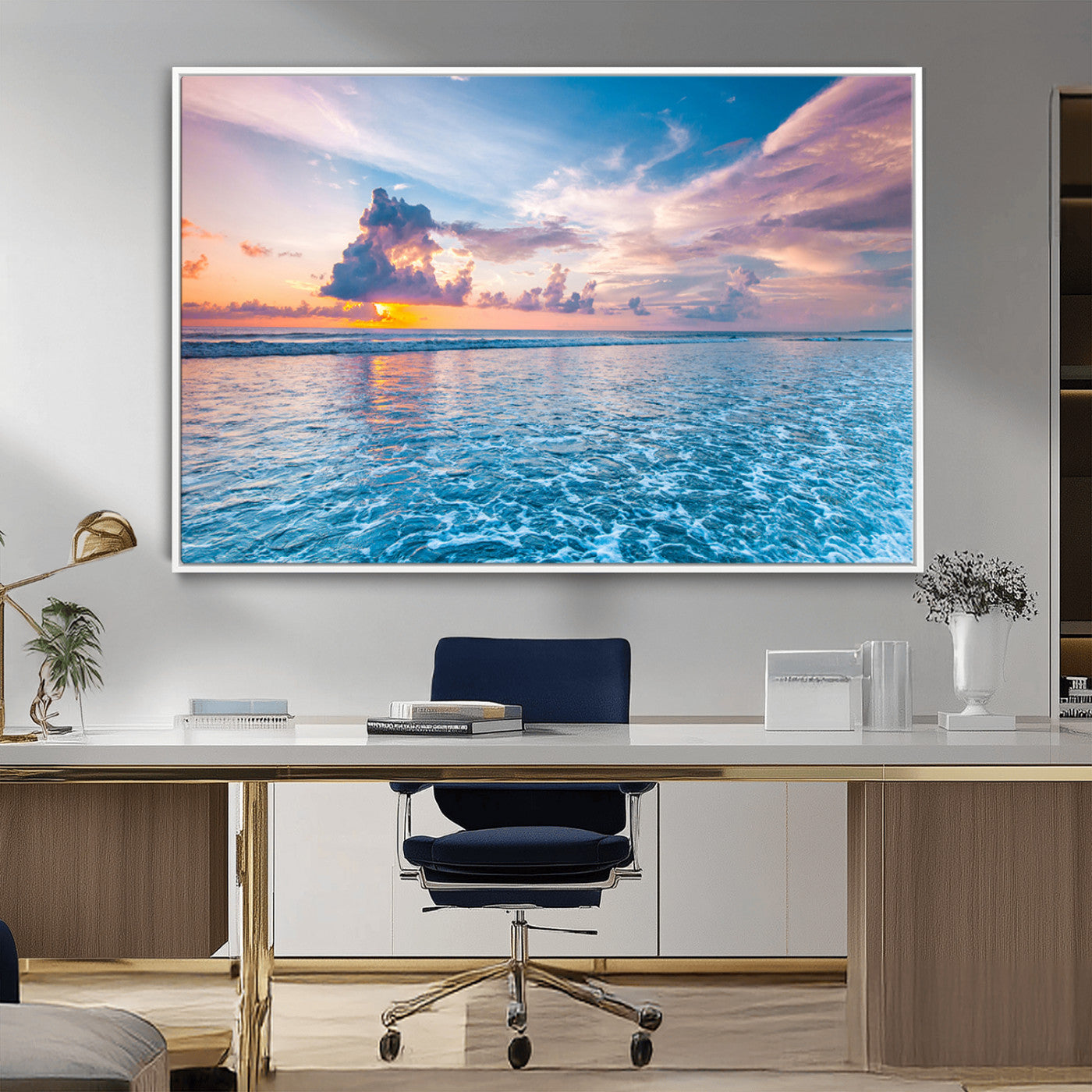 36641-MGV-CV-36X24-Ocean Sunset Canvas Wall Art Print - Tranquil Seascape with Vibrant Sky and Rolling Waves Canvas Print - Coastal Wall Decor for Home or