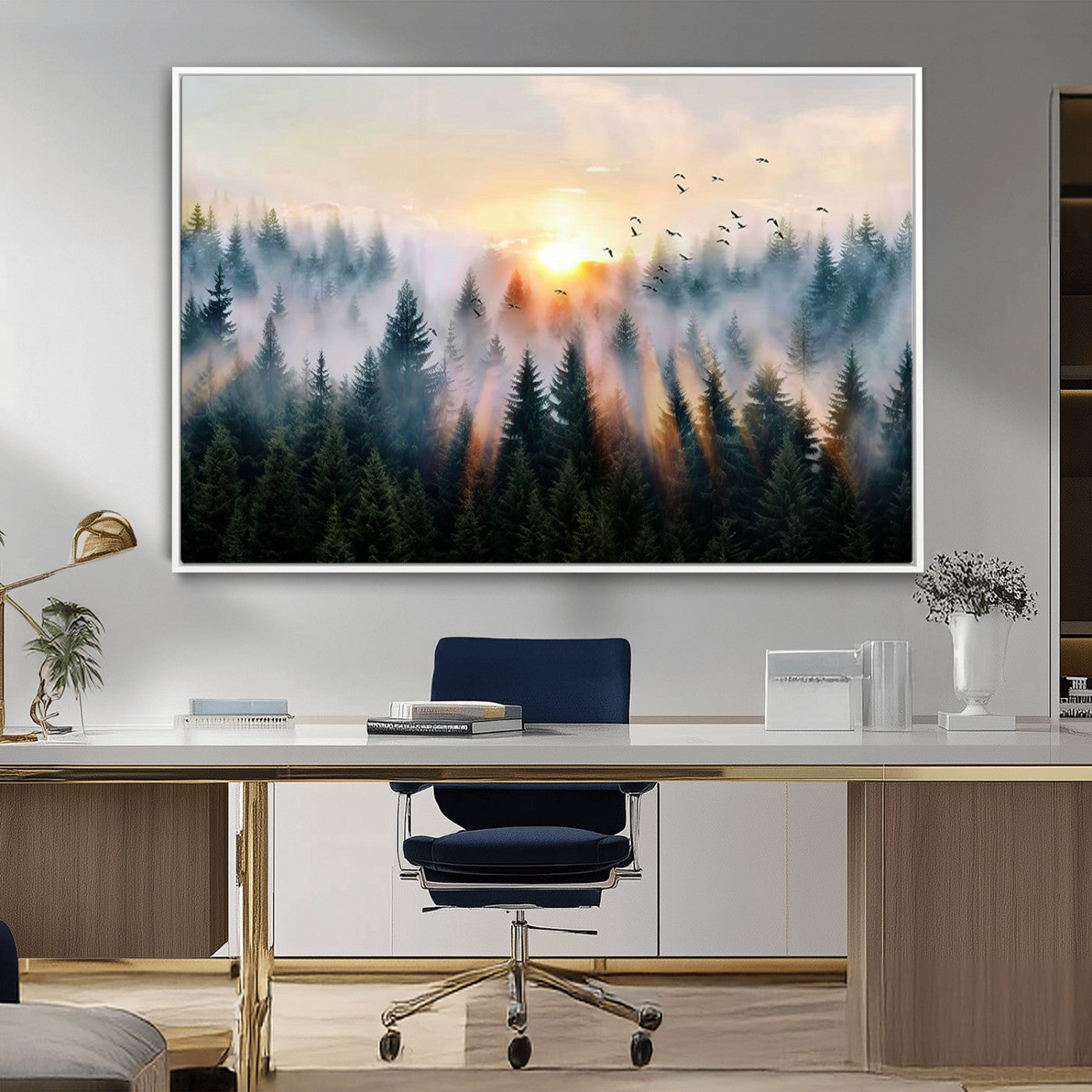 MGV-FC-36X24 - Abstract Forest Wall Art - Serene Nature Canvas Print with Misty Forest Design for Modern Home or