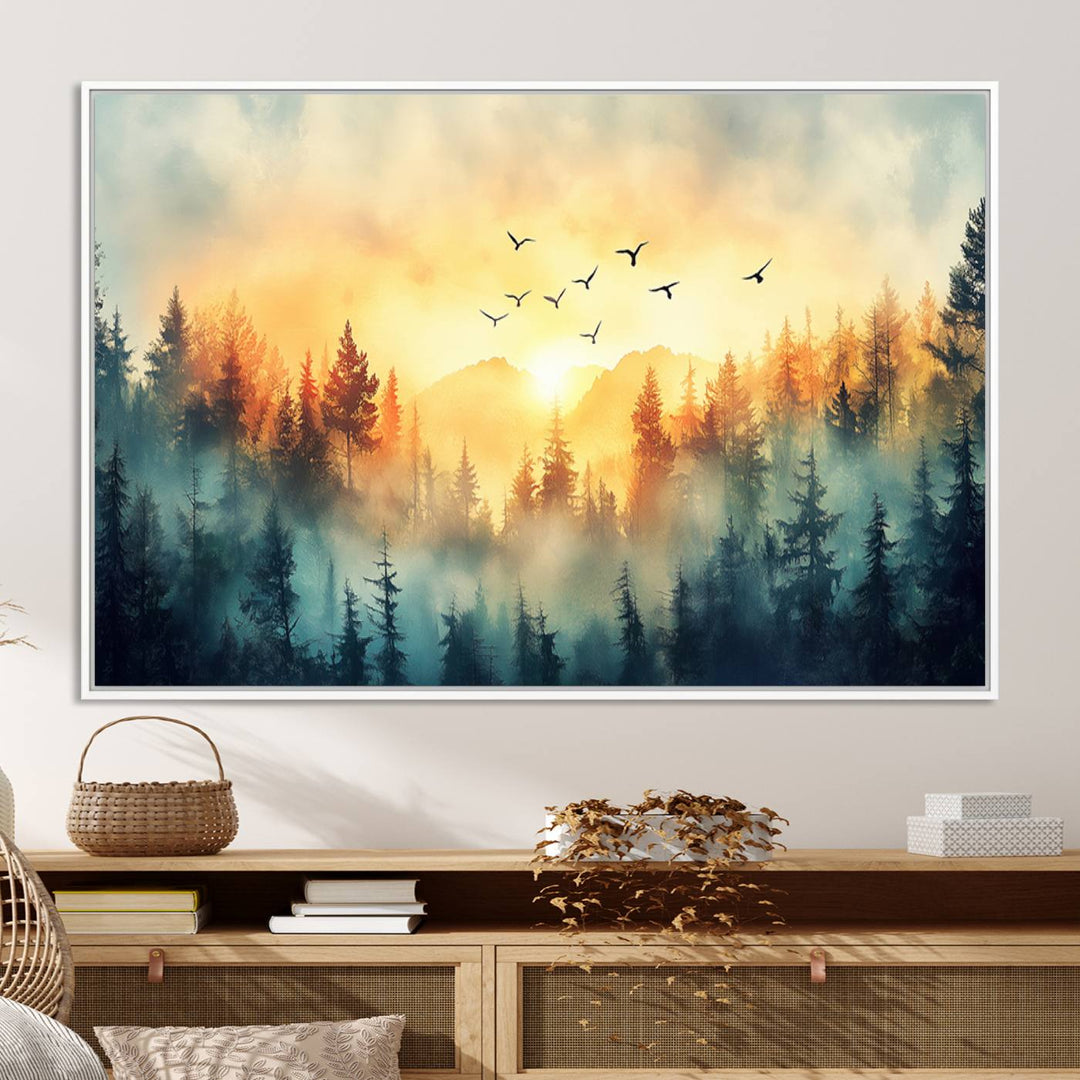 FRSABS2-MGV-CV-36X24-Abstract Forest Wall Art Print- Serene Nature Canvas Print with Misty Forest Design for Modern Home or Office Decor