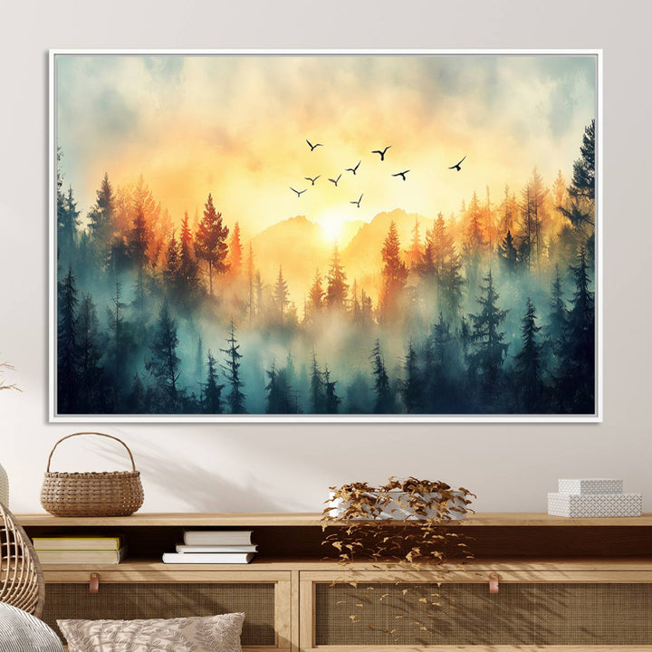 FRSABS2-MGV-CV-36X24-Abstract Forest Wall Art Print- Serene Nature Canvas Print with Misty Forest Design for Modern Home or Office Decor