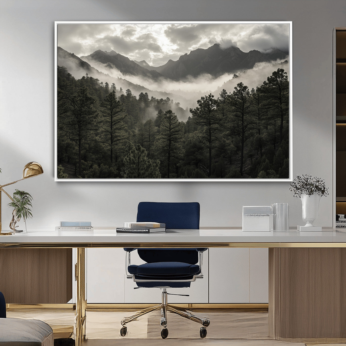 MGV-FC-36X24 - Misty Mountain Forest Wall Art – Canvas Print of Cloudy Peaks, Tranquil Pines, Enchanted Landscape, Majestic Nature Decor for Home or Office