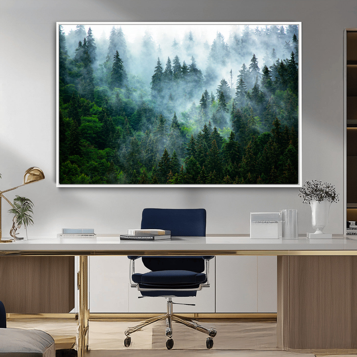 MGV-FC-36X24 - Misty Forest Art Wall Art Canvas Print, Framed Foggy Mountain Art Art Picture Print, Scenic Wall