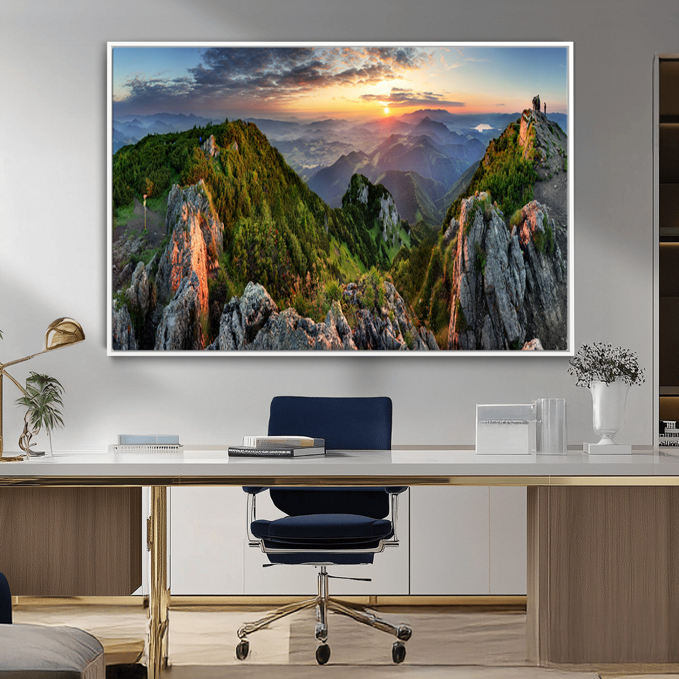 MGV-FC-36X24 - Mountain Sunset Panoramic Canvas Print – Scenic Wilderness Landscape, Majestic Summit , Multi-Panel