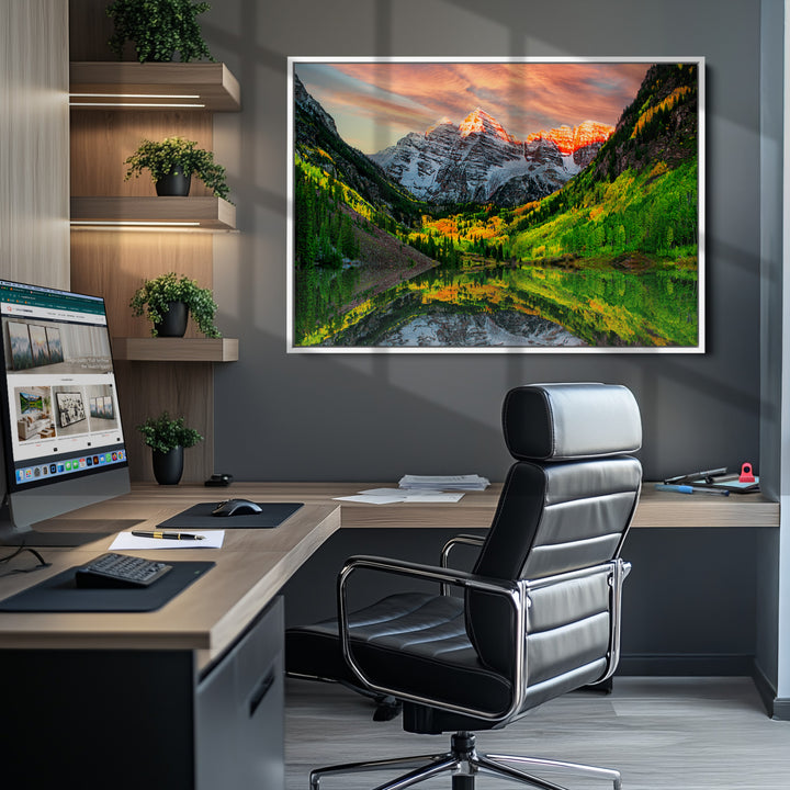 Maroon Bells Lake Wall Art Canvas Print – Majestic Colorado Mountain Landscape, Autumn Reflection, Multi-Panel Framed Artwork for Home,