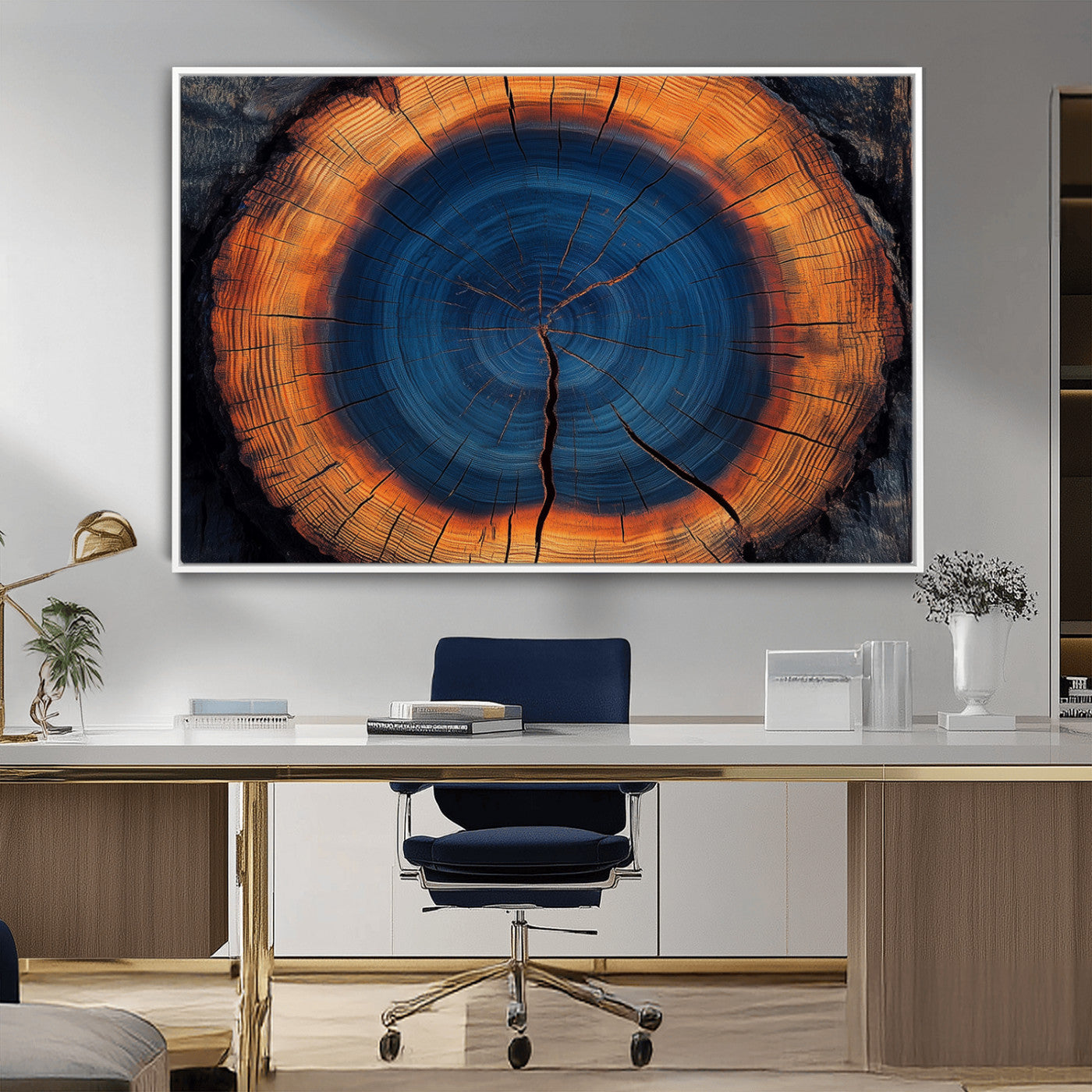 MGV-FC-36X24 - Abstract Tree Ring Wall Art Print, Natural Rustic Wood Texture Canvas Print, Framed Tree Ring Printing, Wood Tree Stump Artwork Canvas Print