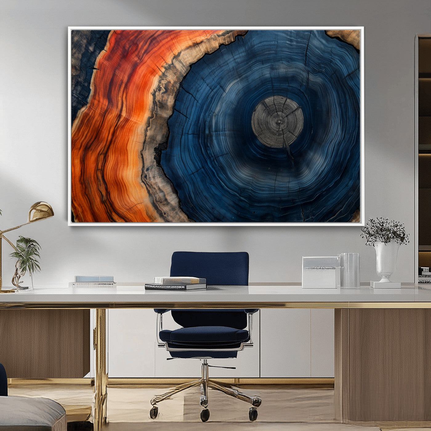 MGV-FC-36X24 - Tree Rings Wall Art Canvas Print, Rustic Wood Print, Framed Natural Texture Art Print, Wood Grain
