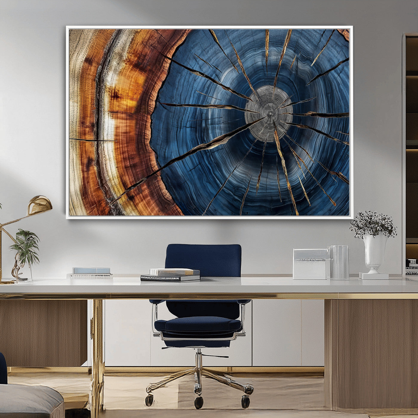 MGV-FC-36X24 - Framed Abstract Tree Ring Wall Art Print, Natural Rustic Wood Texture Canvas Print, Wood Tree Stump