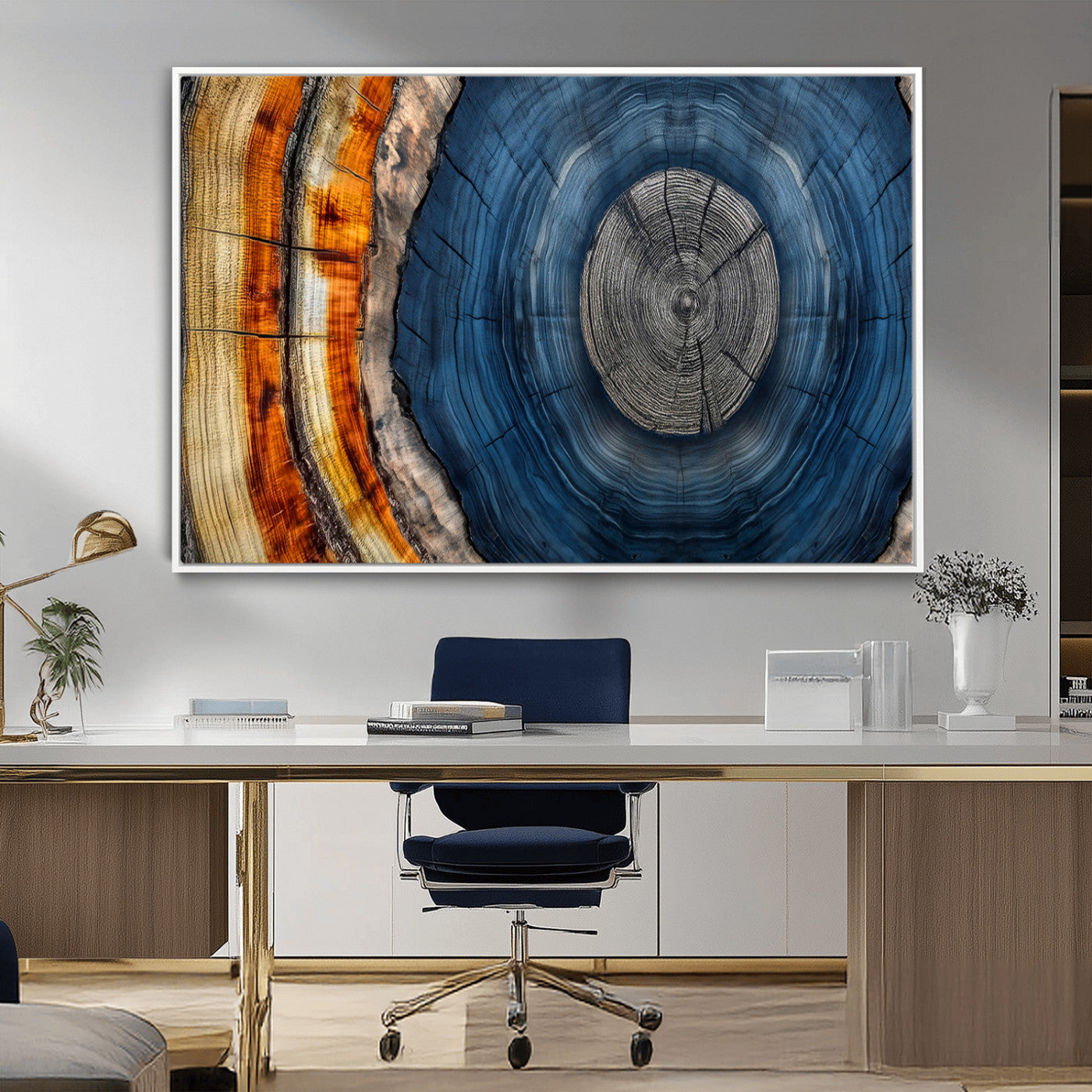 84489410-MGV-CV-36X24-Abstract Framed Tree Rings Wall Decor, Wood Grain Rings Artwork Print, Nature Woodland Modern Wall Decor for Barn Wall, Farmhouse Decor