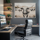 Texas Longhorn Wall Art Canvas Print, Framed Speckled Cow Art Picture Print, Horned Cattle Perfect Rustic Western Decor Artwork