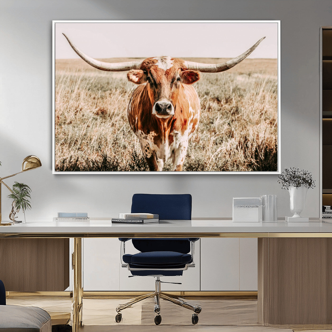 MGV-FC-36X24 - Wall Art Canvas Print Majestic Longhorn Graceful Strength in Every Curve Bold Spirit of the Wild