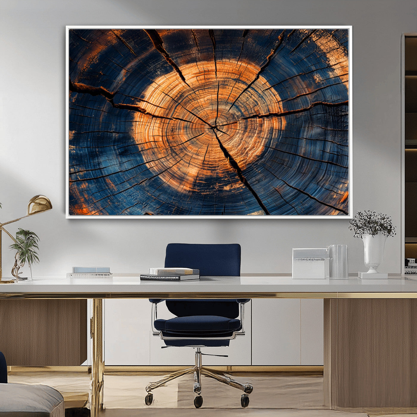 MGV-FC-36X24 - Burnt Wood Wall Art Canvas Print, Framed Aged Timber Art Picture Print, Rustic Tree Slice Perfect Rustic Decor Artwork