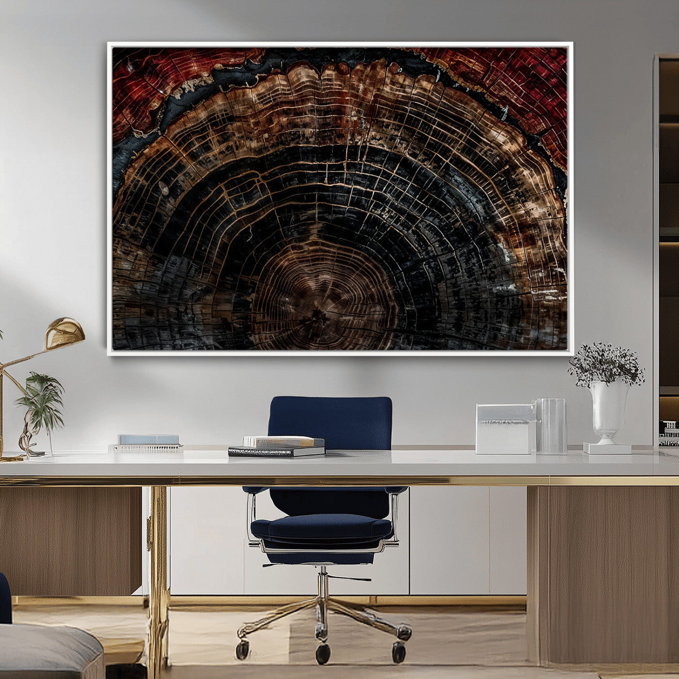 MGV-FC-36X24 - Dark Wood Ring Wall Art Canvas Print, Framed Abstract Wood Tree Art Picture Print, Rustic Tree Slice Perfect Rustic Decor Artwork