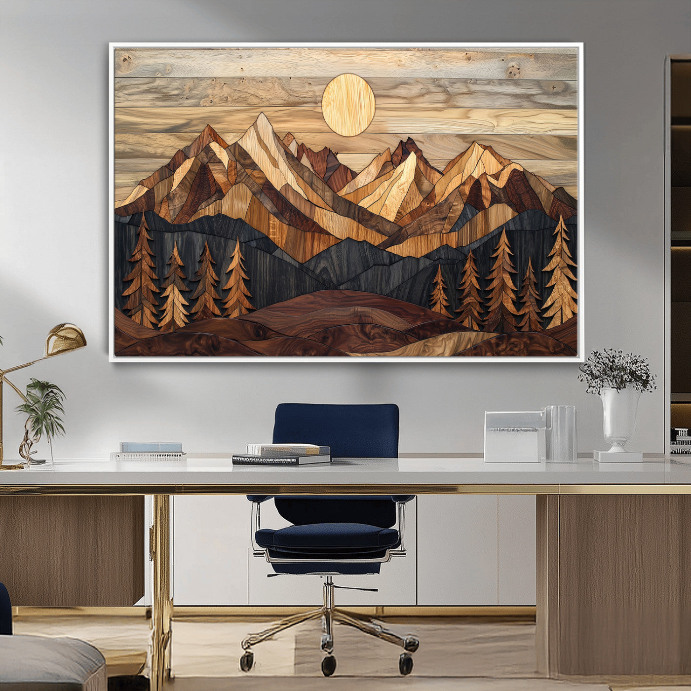 MGV-FC-36X24 - Wood Mountain Landscape Wall Art Canvas Print, Framed Sunset Hills Art Picture Print, Abstract Nature Perfect Boho Decor Artwork